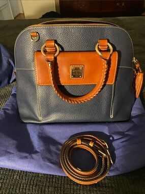 Dooney & Bourke Navy and Saddle Leather Dome Satchel